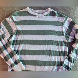 Brandy Melville Green and White Striped Long Sleeve Top 100% cotton
